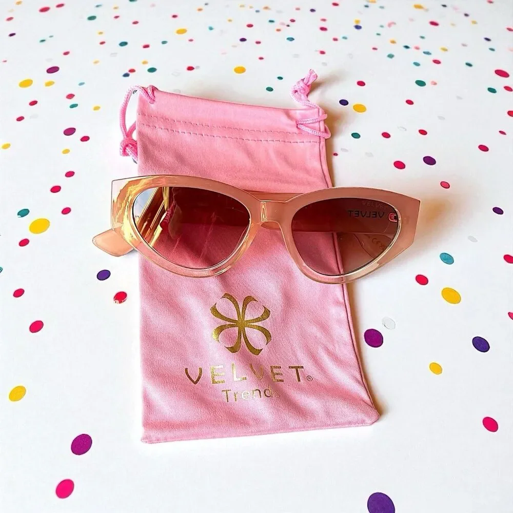 VELVET EYEWEAR The Rosa Cat Eye Sunglasses in blush w/microfiber pouch